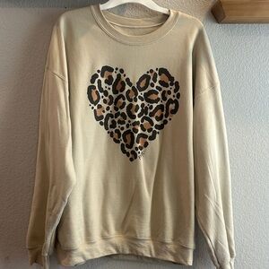 Beige Leopard Heart Sweatshirt